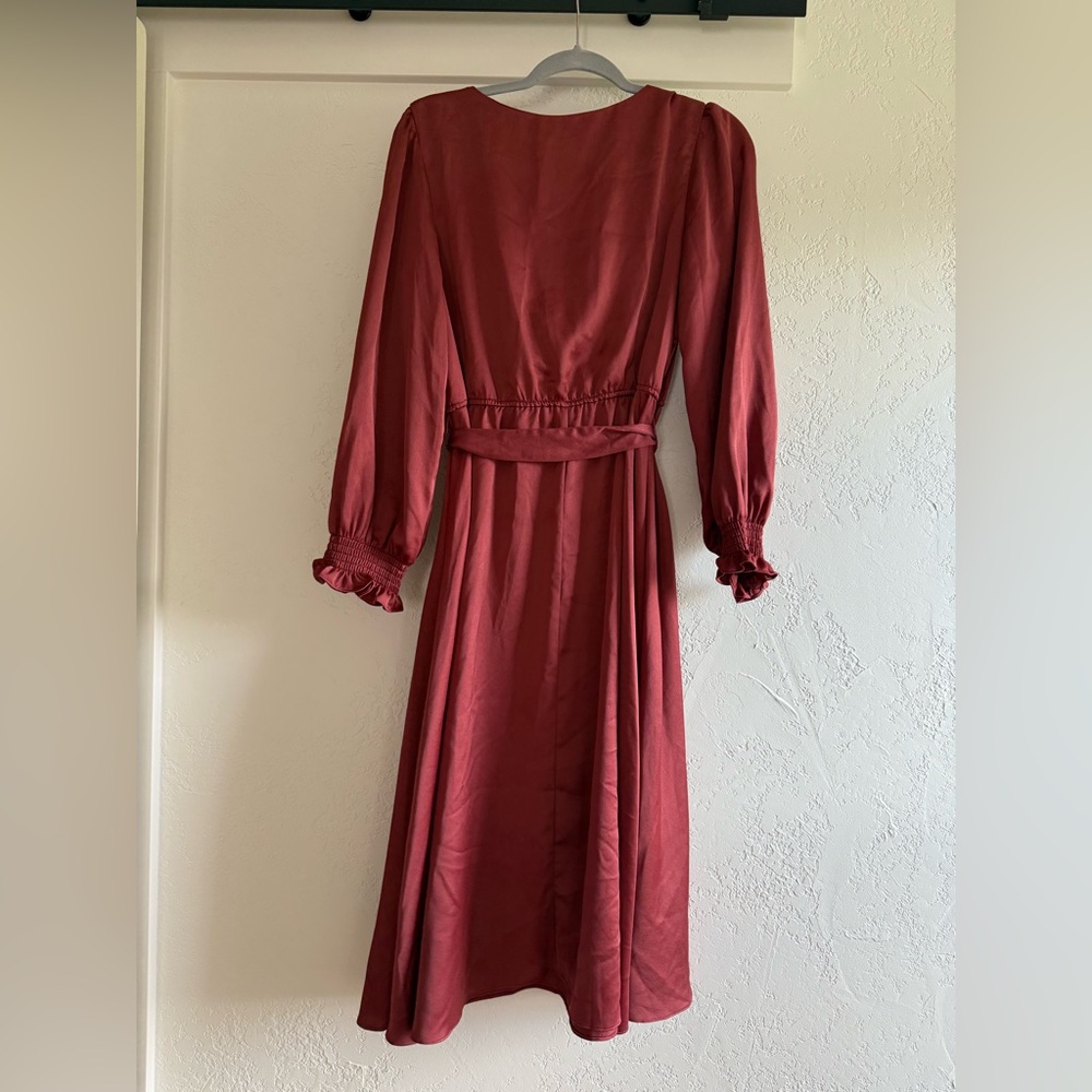 Elegant Satin Burgundy/Red Wrap Dress Size 6 - Picture 3 of 3